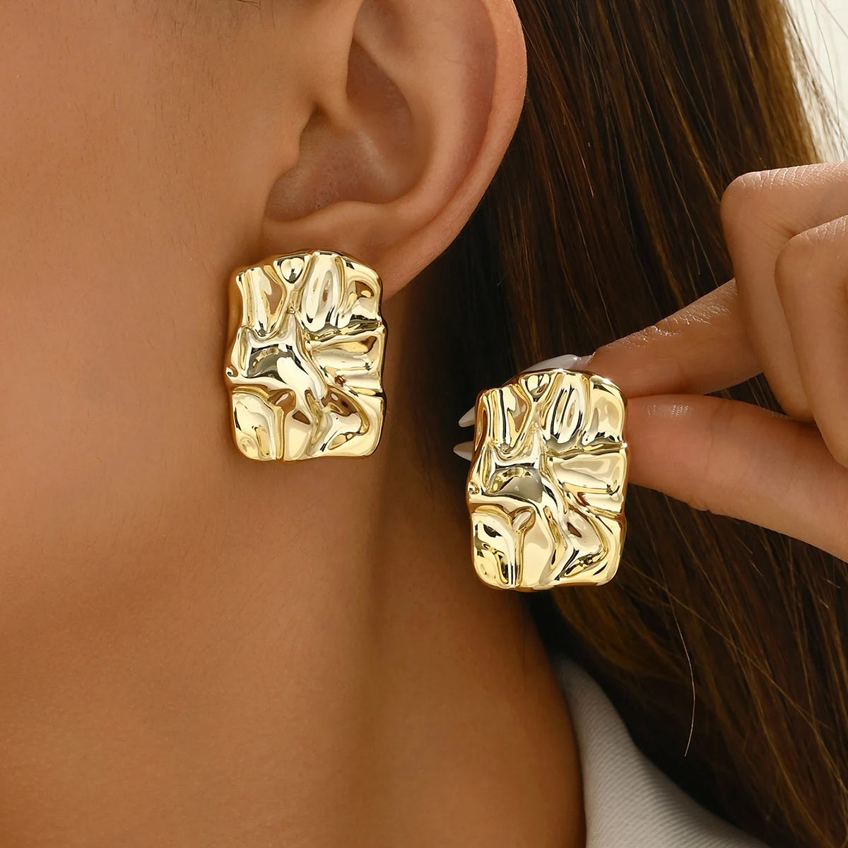 серьги Geometric Irregular Metallic Color Earrings for Women 2024 Minimalist Style Personality Earrings Trendy Jewelry Gift Pi-Mart