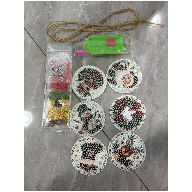 Christmas Diamond Painting Kit DIy Christmas Wooden Ornaments Xmas Snowman Reindeer Hanging Decor Relaxing Project Holiday Gifts Pi-Mart
