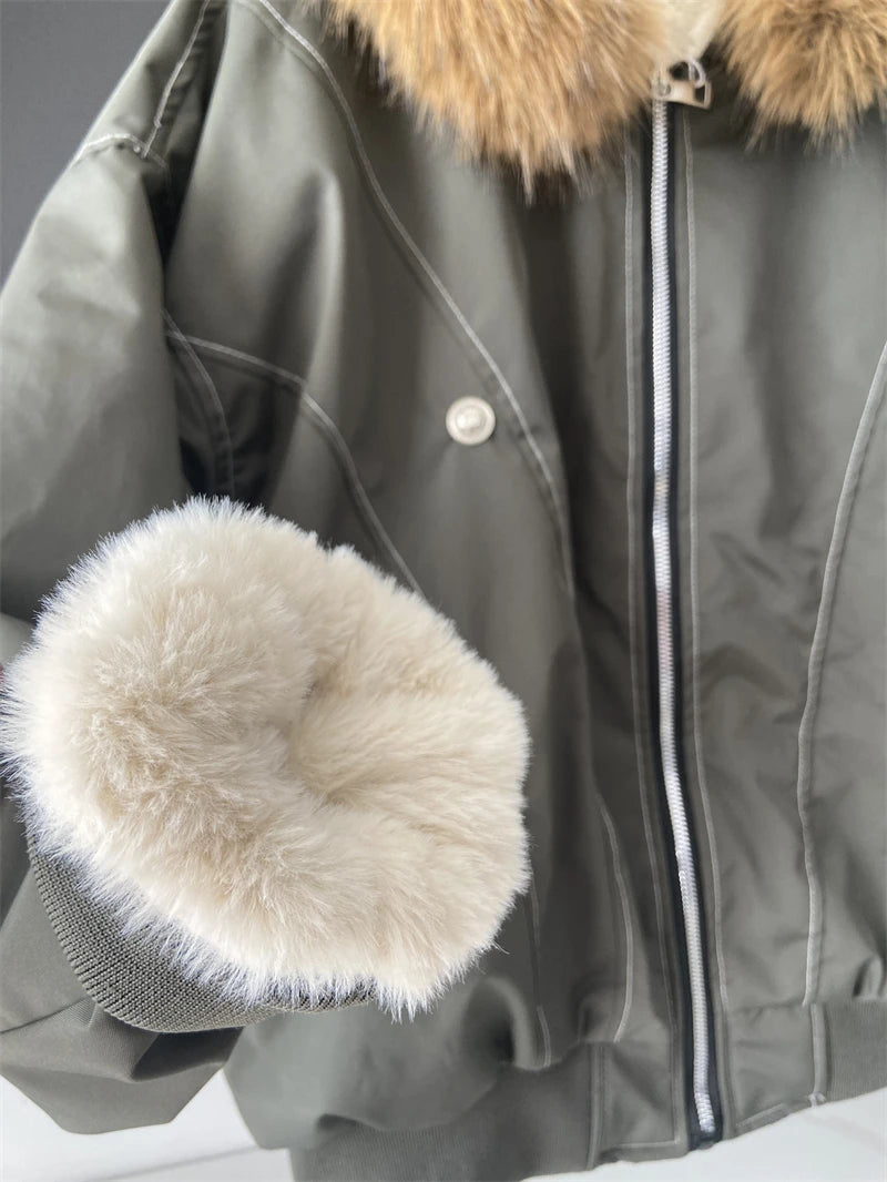 ZAROY Fur Collar Hooded Parkas Y2k Harajuku Thicken Padded Jackets Casual Zipper Gothic Women&Men Winter Coats Streetwear кур Pi-Mart
