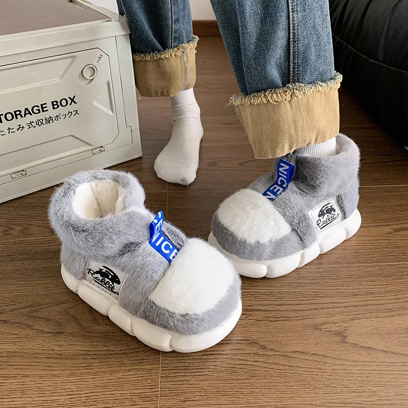 2025 Women's Winter Warm Shoes Plush Lining Indoor Slippers Couples Platform Heel High Top Snow Boots Female Male Home Slipper LadyShow.Store