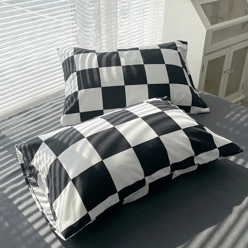 Checkerboard Bedding Comforter Set with Pillowcase bed sheet Single Full Size Bed Linen Duvet Cover Set Queen/King Double Single LadyShow.Store