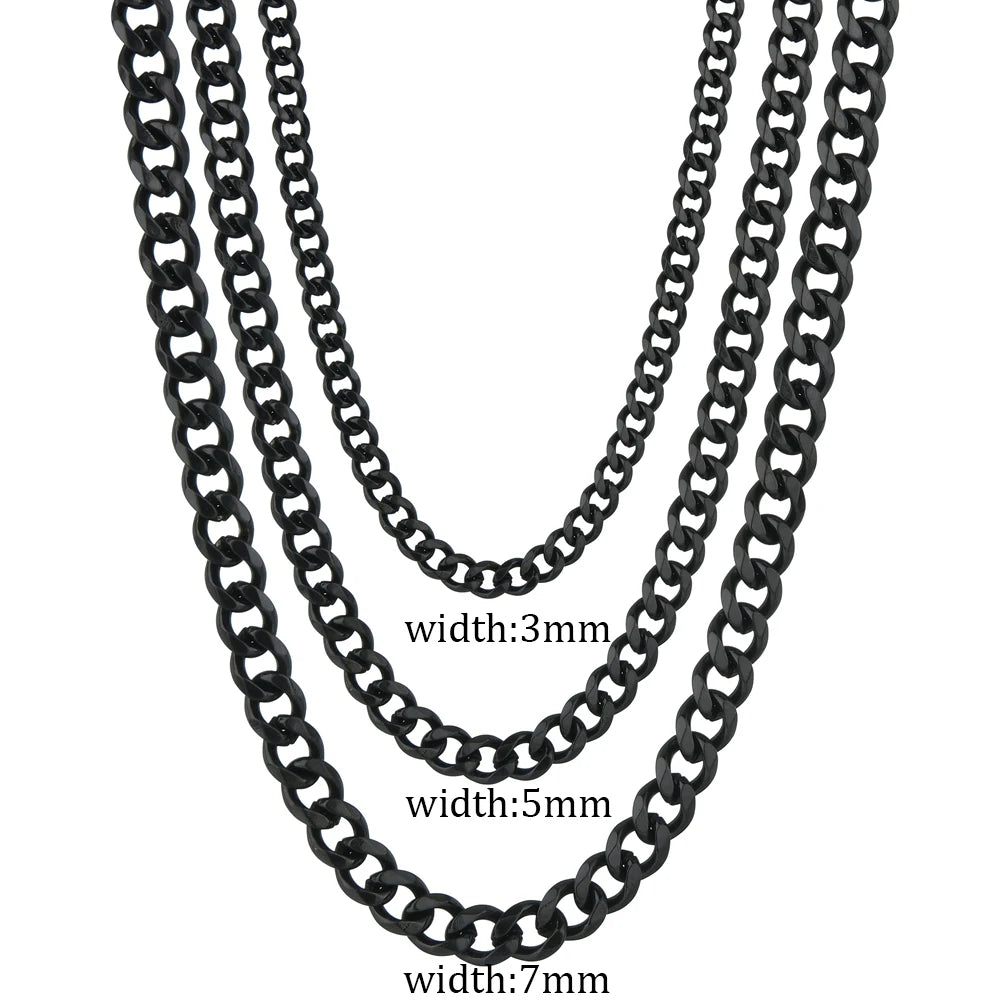 3/5/7mm Stainless Steel Cuban Link Chain Classic Punk Personality Jewelry Simple Fashion Hip-hop Couple Necklace for Men Women Pi-Mart