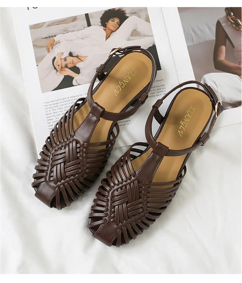 ZAROY Summer Women Gladiator Sandals Flat Ankle Strap Narrow Band Roman Shoes Casual Beach Vacation Hollow Out Big Size Sandalia LadyShow.Store
