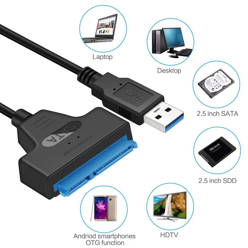 SATA to USB 3.0 / 2.0 Cable Up to 6 Gbps for 2.5 Inch External HDD SSD Hard Drive SATA 3 22 Pin Adapter USB 3.0 to Sata III Cord Pi-Mart