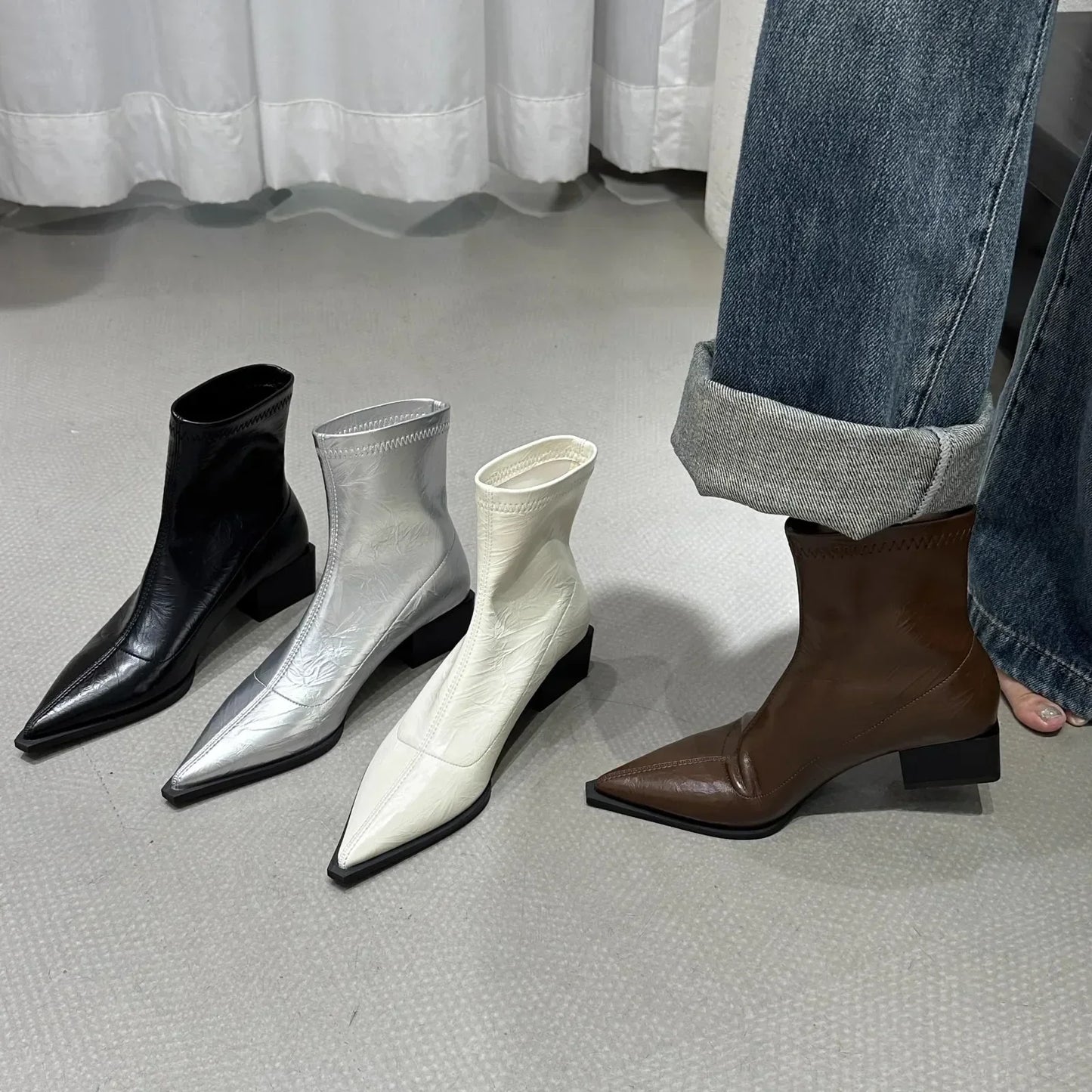 Autumn Women Ankle Boots Shoes Fashion Pointed Toe Ladies Short Boot Square Low Heel Casual Winter Women's Footwear 2024 LadyShow.Store