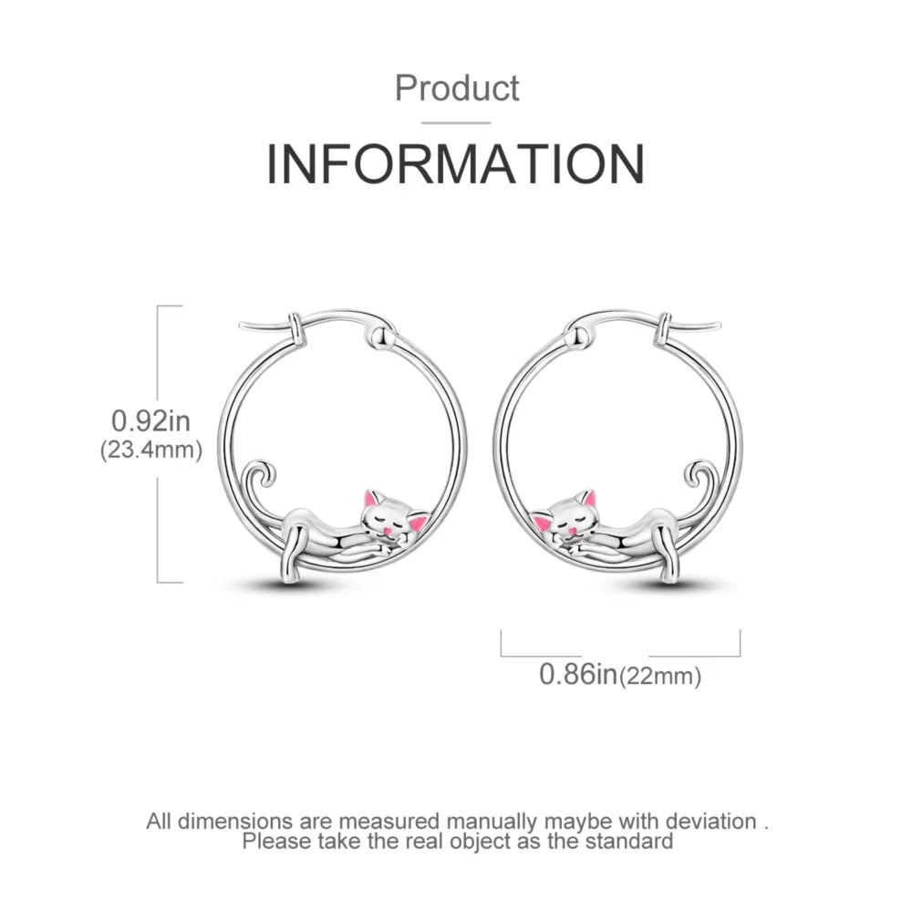 925 Sterling Silver Cute Lazy Cat Animal Pet Earrings Jewelry Hoop Earrings For Women Jewelry Birthday Party Fine Gifts Pi-Mart
