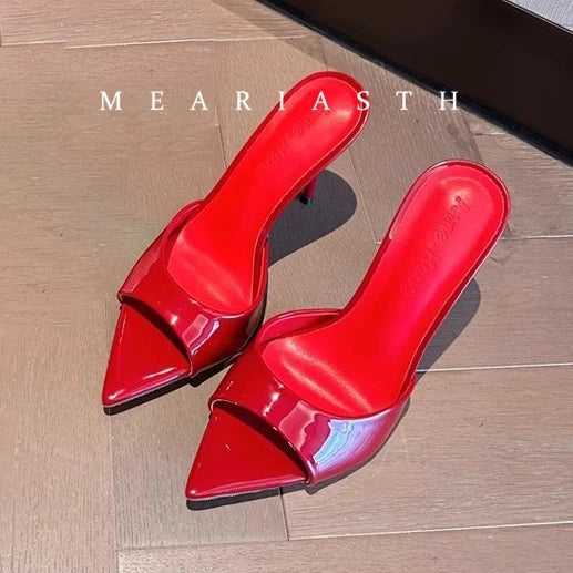 Ladies High-heeled Slippers Shoes Fashion Pointed Sexy Patent Leather Women with Open Toes and Party Wedding Stripper Sandals. LadyShow.Store