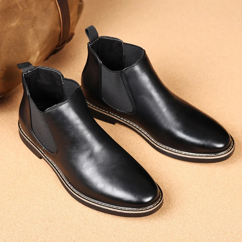 YRZL 39~47 Men Chelsea Boots Brand Retro Comfortable PU Leather Ankle Boots Men 2025 Fashion Black Brown Mens Boots Pi-Mart