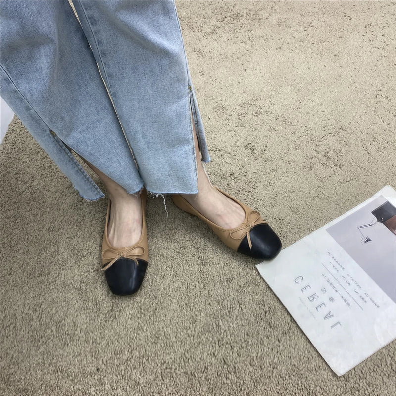 Large Size 44 45 46 47 48 Flat Shoes Women's Spring  Autumn Bow New Square Toe Shallow Ladies Shoes loafers women zapatos mujer Pi-Mart