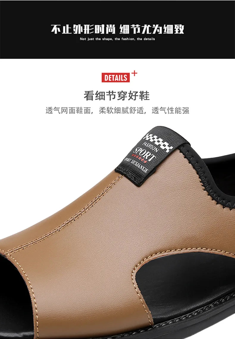 Brand Man Sandals Designer Fashion Leather Casual for Men Summer Comfortable Beach Slippers Outdoor Non-slip Men Sandalias 2026 Pi-Mart