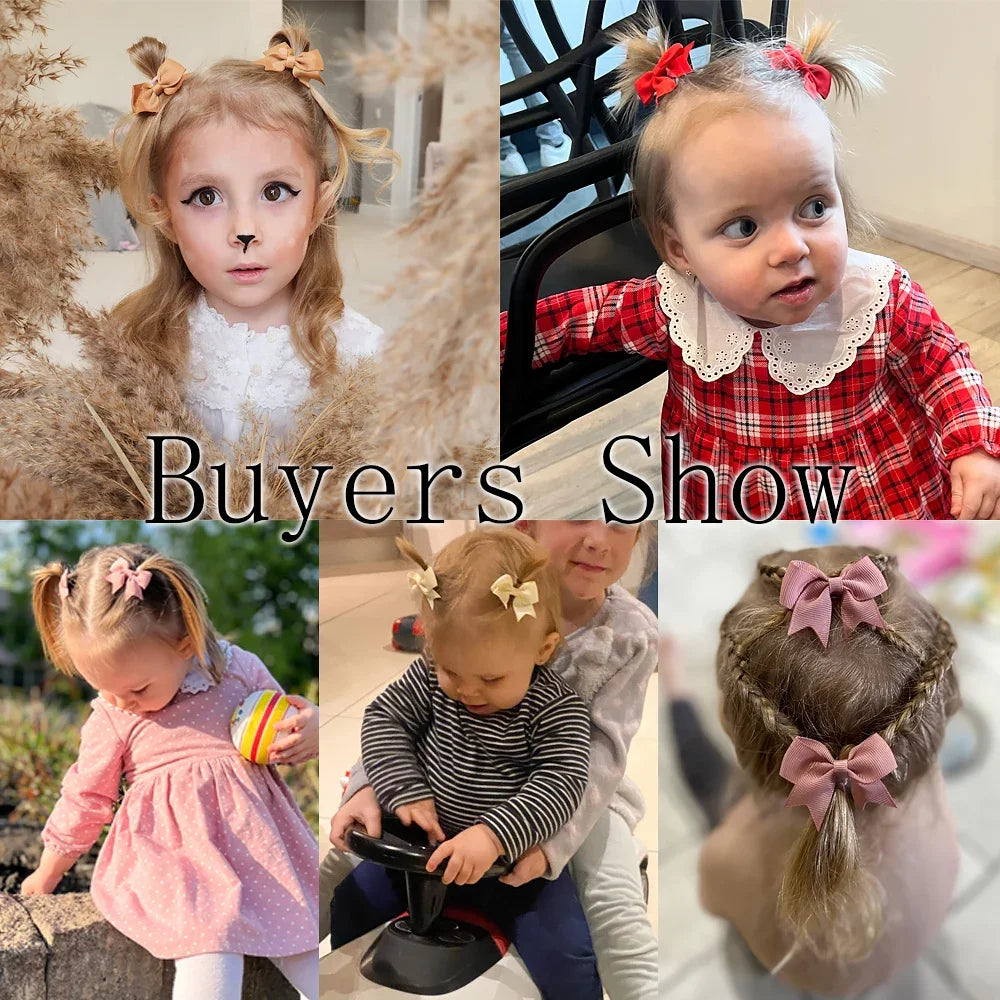 10Pcs/Set Solid Color Kids Bows Hair Clips for Baby Girls Handmade Ribbon Bowknot Hairpin Barrettes New Year Hair Accessories Pi-Mart