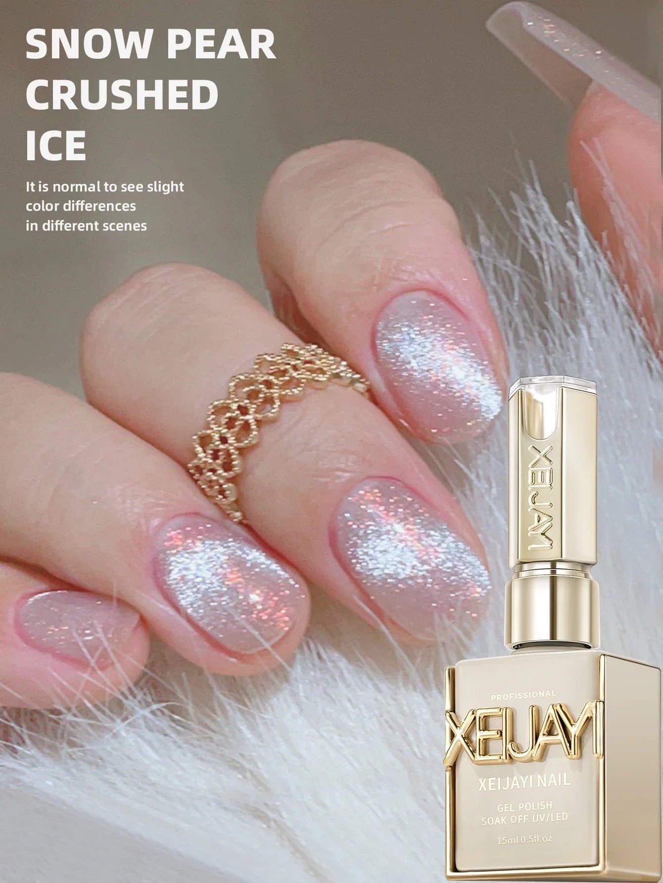 15ml Snow Pear Crushed Ice Cat Eye Gel Nail Polish,  Shiny Bubble-Free UV/LED Quick-Drying Gel Suitable For Nail Art DIY Design Tri Light Beauty