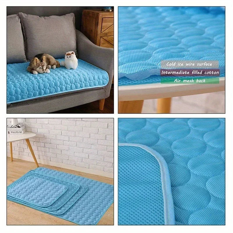 Summer Pet Ice Pad Cool Sleeping Mat Breathable Ice Silk Washable Pet Bed Durable Dog Cat Cushion Pet Supplies for Home Outdoor Pi-Mart