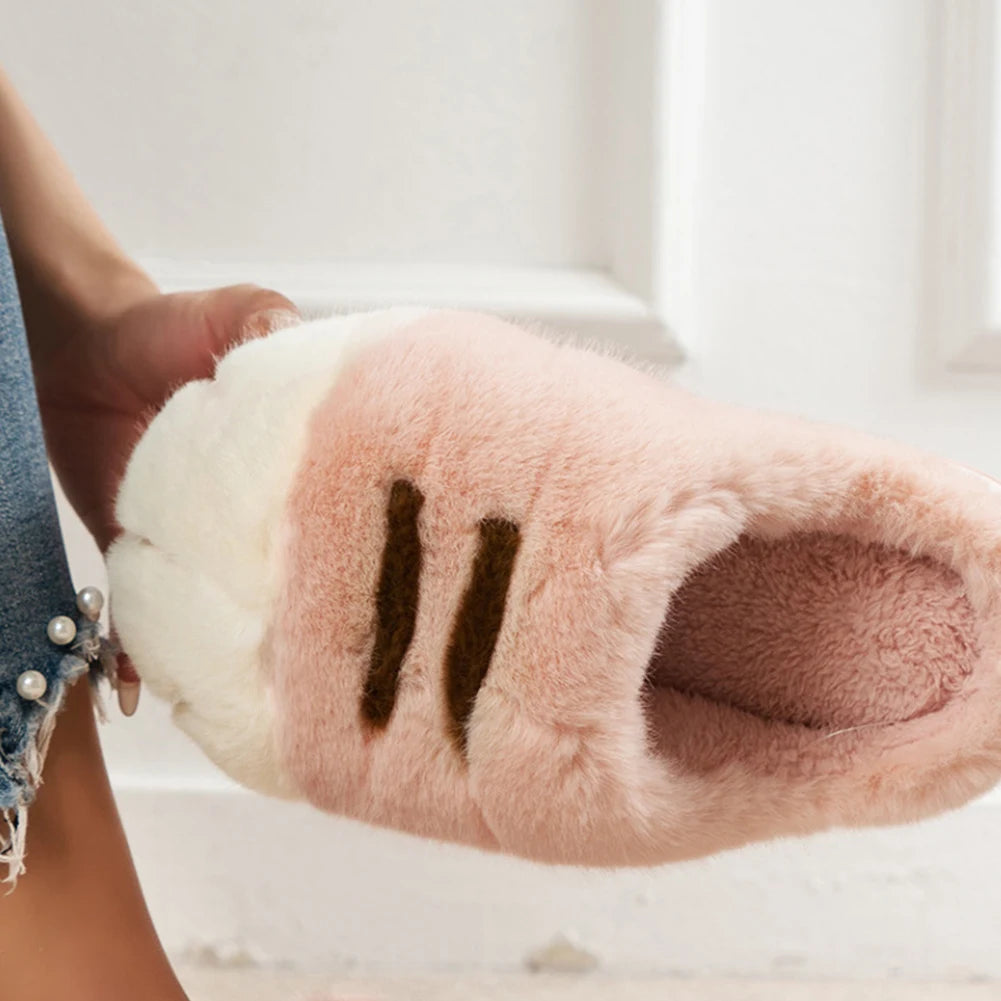 3D Cat Paw Plush Slippers Warm Slip-on House Shoes Anti Slip Flat Thermal Slippers Furry Paw Couple Slippers for Autumn Winter Pi-Mart