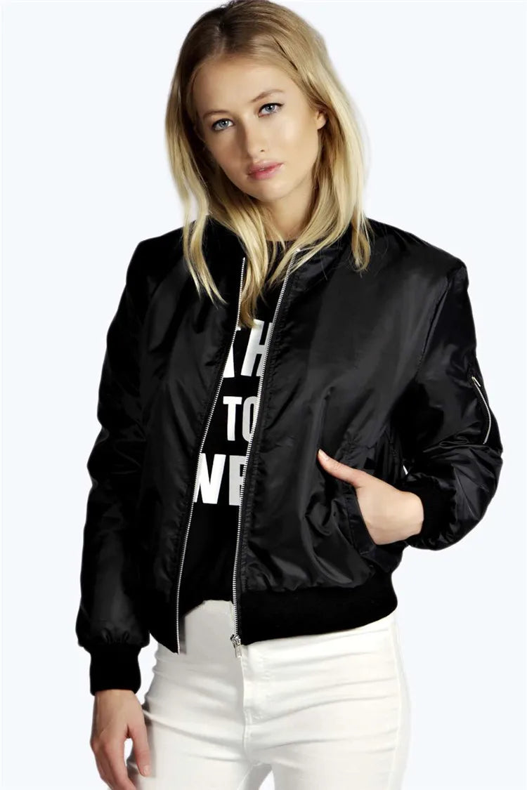 Autumn New Short Jackets for Women Vintage High Street O-neck Bomber Jacket Female Fashion Zipper Long Sleeve Coat Woman LadyShow.Store