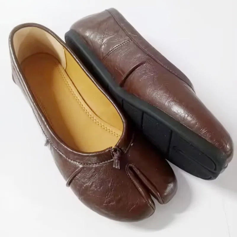 Split Toe Women Ballet Flats Fashion Tabi Shoes Casual Slip-on Loafers Ladies Pleated Leather Espadrilles Zapatillas Mujer Pi-Mart
