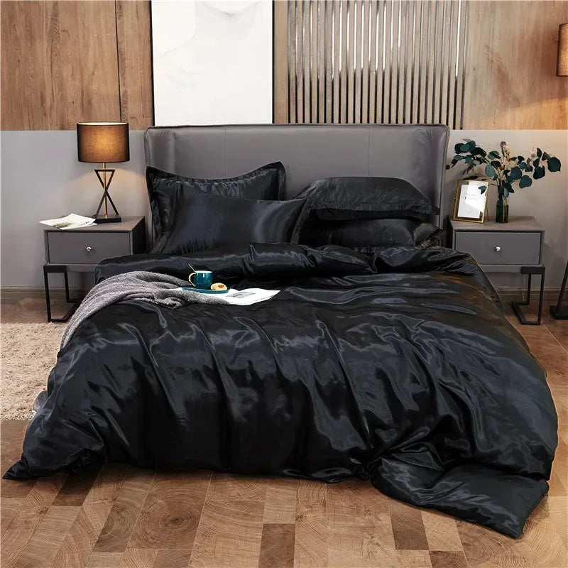 Luxury Rayon Satin Duvet Cover Queen High Quality King Size Smooth Quilt Cover Solid High End Single Double Comforter Cover Pi-Mart