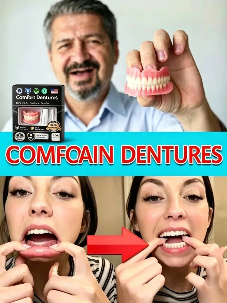 Temporary Adjustable Resin Full Dentures, Natural Bright White Smile, Easy Wear Cosmetic Dental Kit Pi-Mart