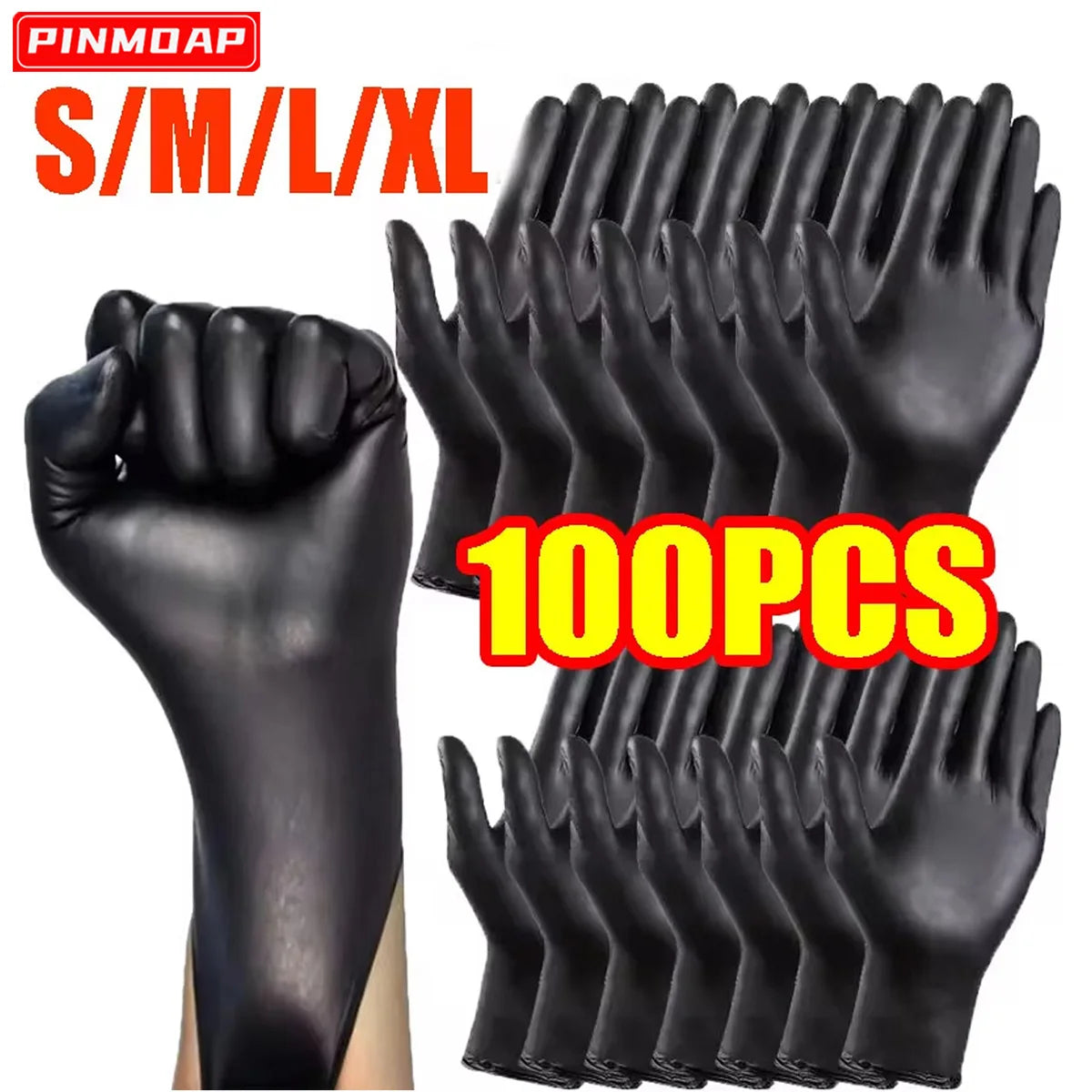 100/50/20/10pcs Black Nitrile Gloves Thickened Disposable Cleaning Hairdressing Gloves Waterproof Household Industrial Gloves Pi-Mart