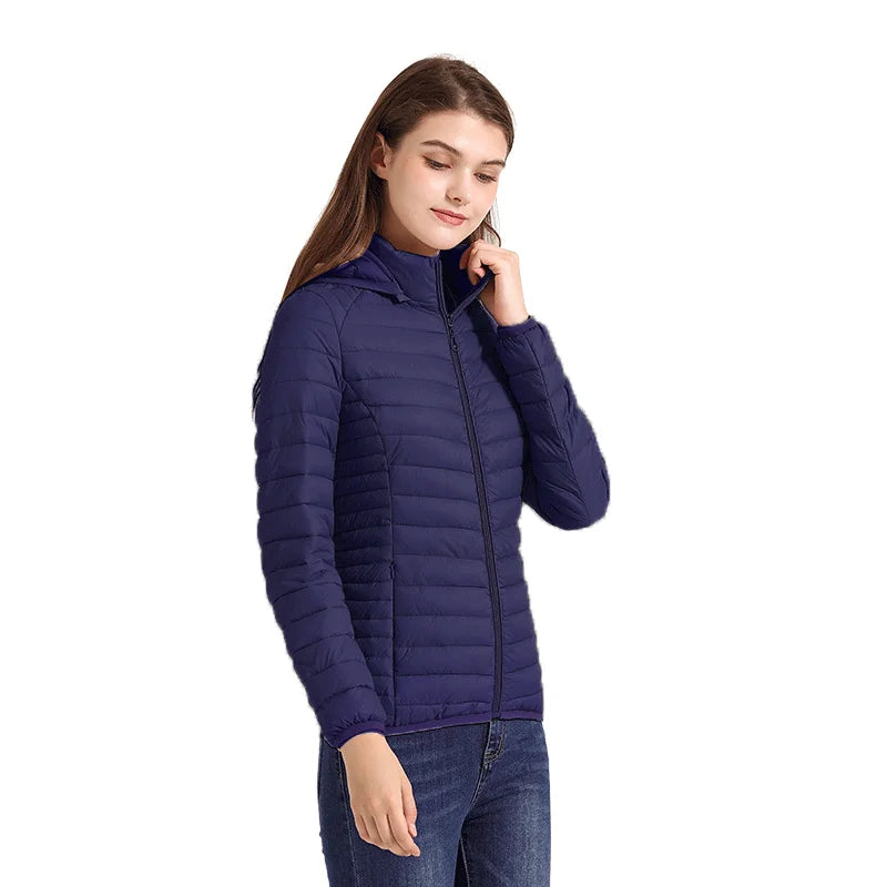 SANTELON Women Fashion Ultralight Padded Puffer Jacket Coat Lady Soild Lightweight Warm Outwear With Detachable Hood Storage Bag LadyShow.Store