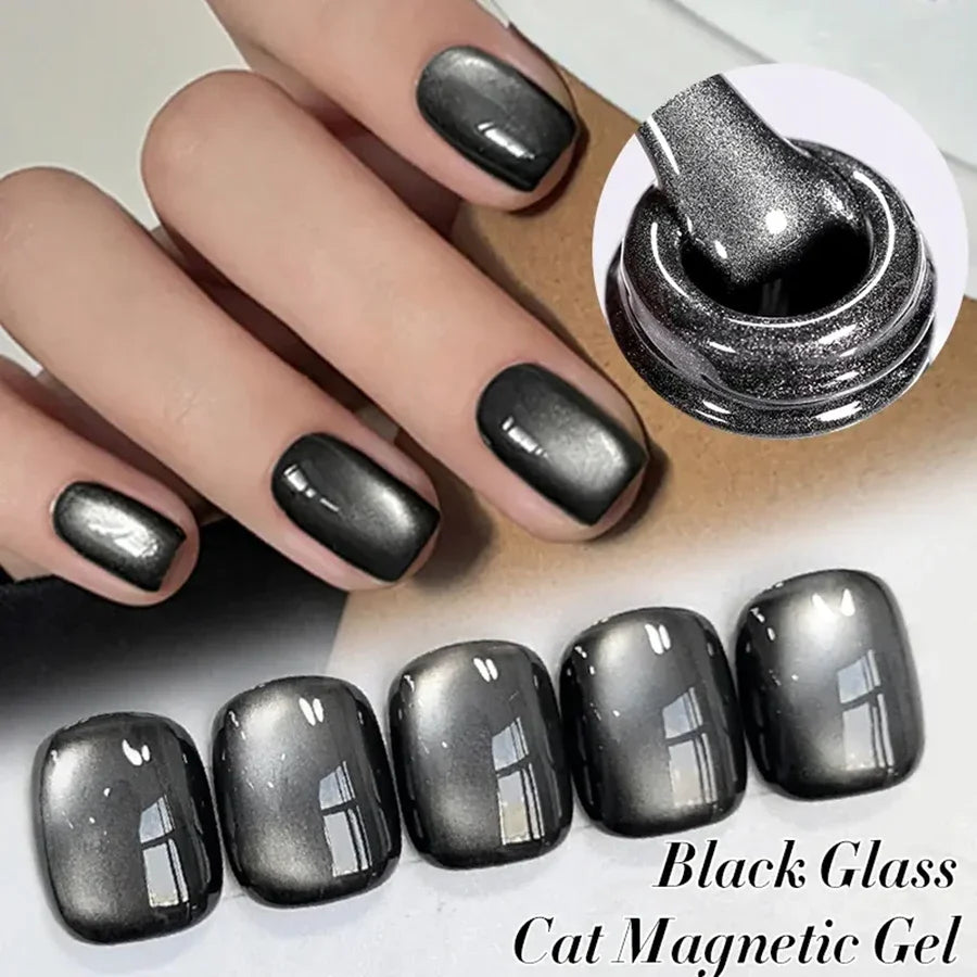 WS Black Glass Cat Magnetic Gel Nail Polish Punk Style Nail Art Manicure Varnis Semi Permanent Gel for Winter Nail Supplies Tri Light Beauty