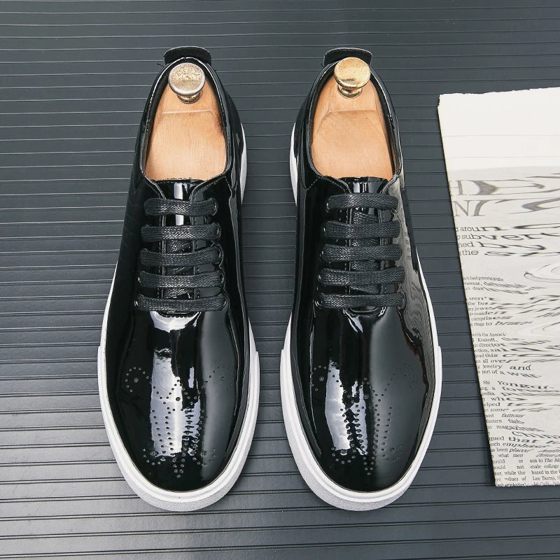 Spring Autumn Leather Shoes High Quality Patent Leather Casual Shoes Lace Up Sneakers Green Fashion Sole Designer Leather Shoes Pi-Mart