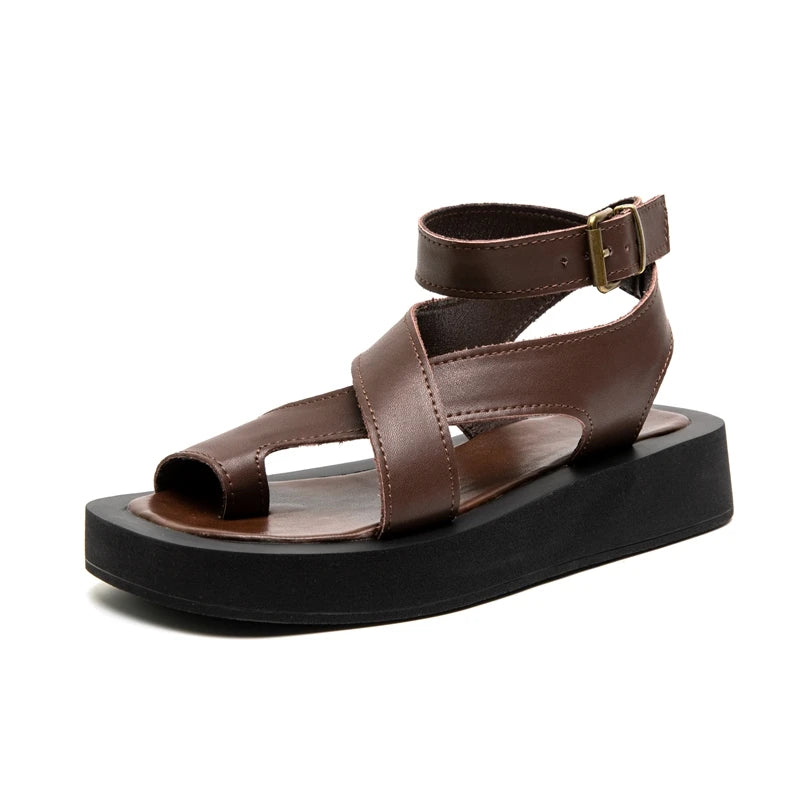 AIYUQI Sandals Women Genuine Leather 2026 Summer New Clip Toe Sandals Ladies Roman Women Shoes Muffin Sandals WHS MTO Pi-Mart