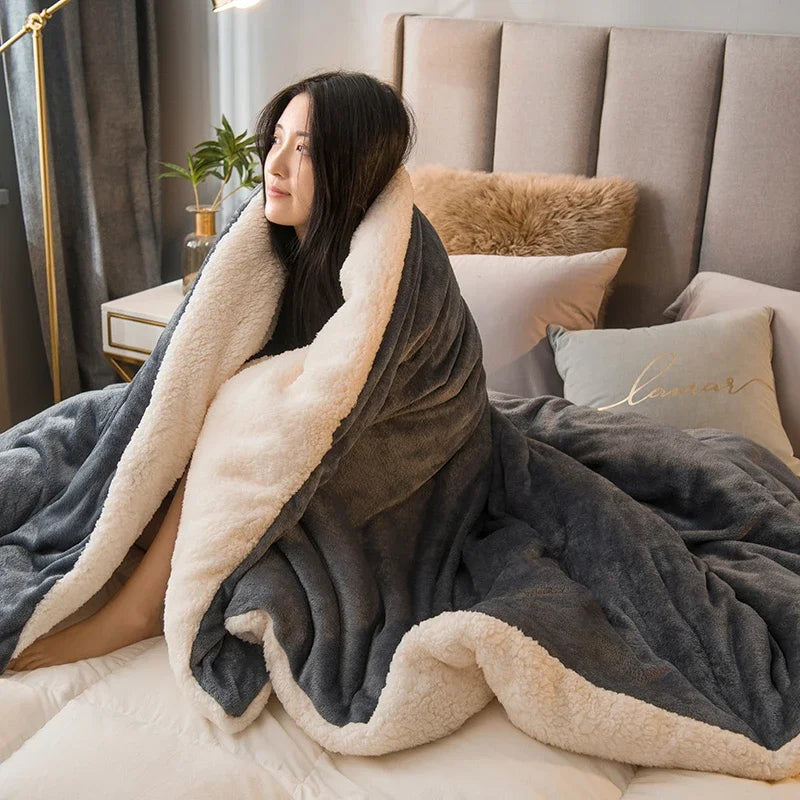 Wool Throw Blanket Keep Warm Winter Bed Blankets Double Sided Queen Duvet Cover Camping Double Bed Cover Bedspread On The Bed Pi-Mart