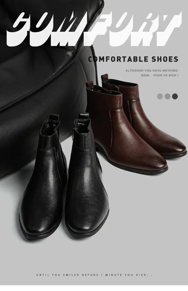 Winter New Men Business Boots Black  Red Simple Slim Fit Soft Leather Boots Casual and Fashionable Chelsea Boots 38-46 Men Boots Pi-Mart