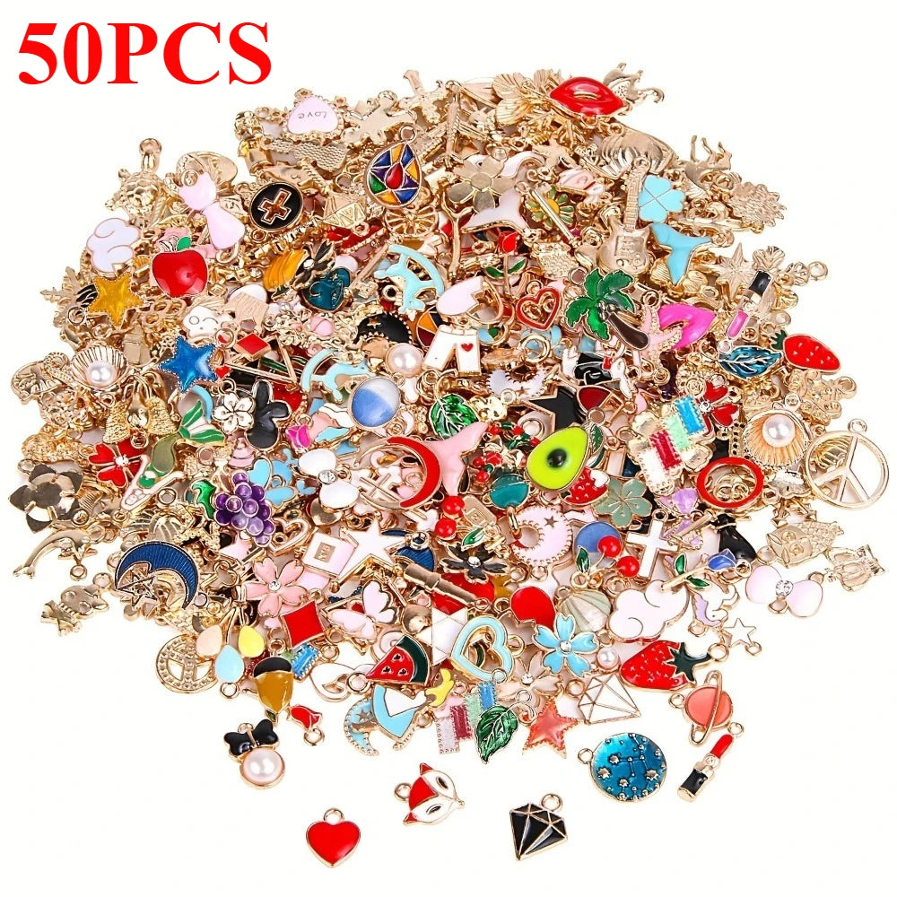 20/30/50/100pcs Mixed Style Gold-Plated Pendants, Drip Oil Alloy Pendants, Jewelry Accessories, Used for DIY Jewelry Making Pi-Mart