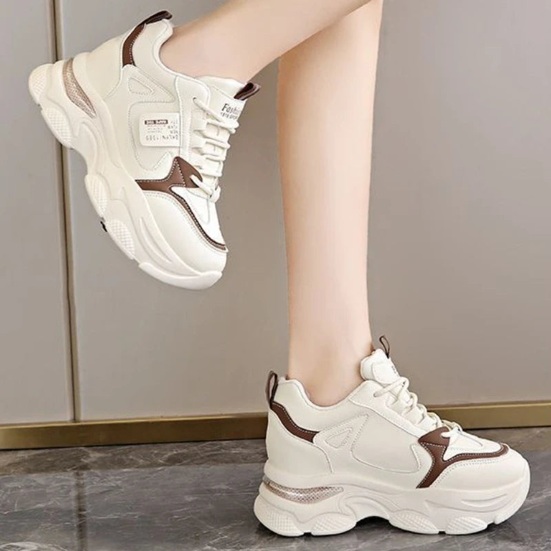 Women's Thick Soled Lightweight Sports Shoes Spring and Autumn New White Casual Women's Thick Soled Height Increasing Shoes Pi-Mart