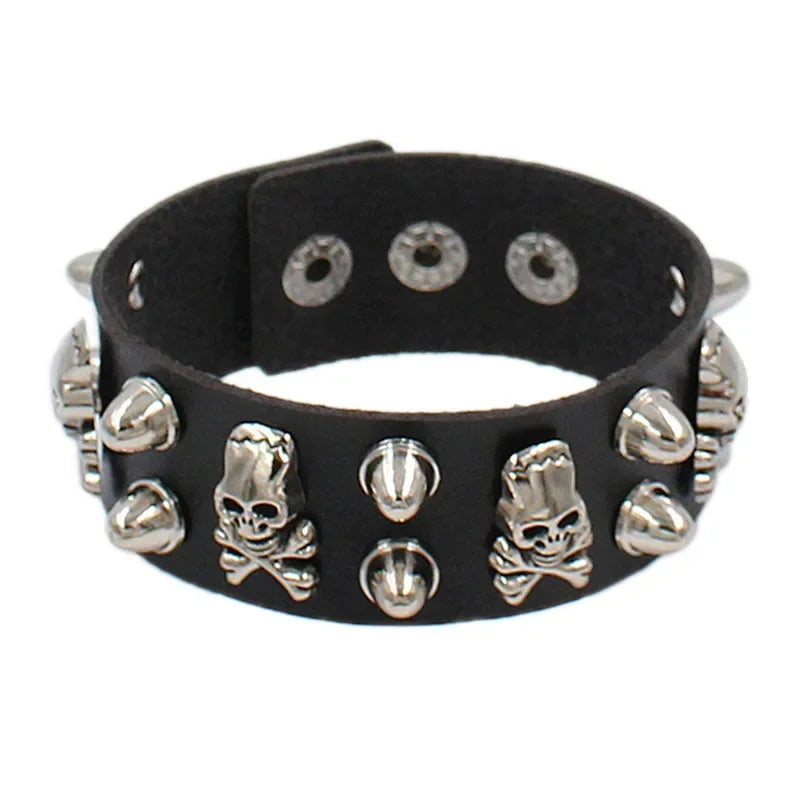Vintage Leather Bracelets Punk Row Cuspidal Spikes Rivet Stud Wide Cuff PU Leather Punk Gothic Rock Unisex goth accessories Pi-Mart