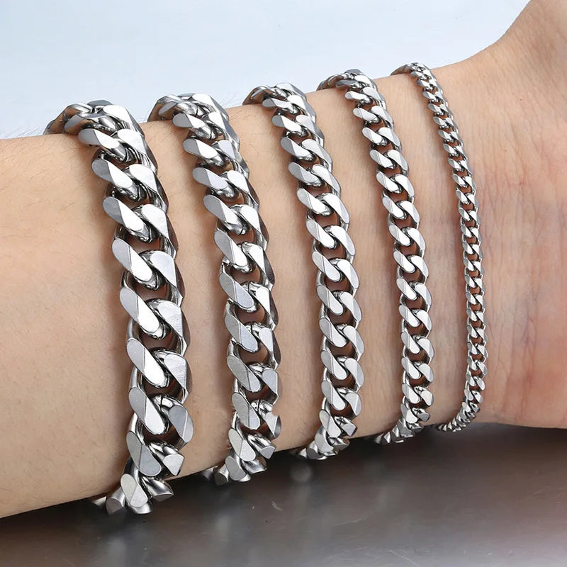 New Trendy Cuban Chain Men Bracelet Classic Stainless Steel 3/5/7/9mm Width Chain Bracelet For Men Women Jewelry Gift Pi-Mart