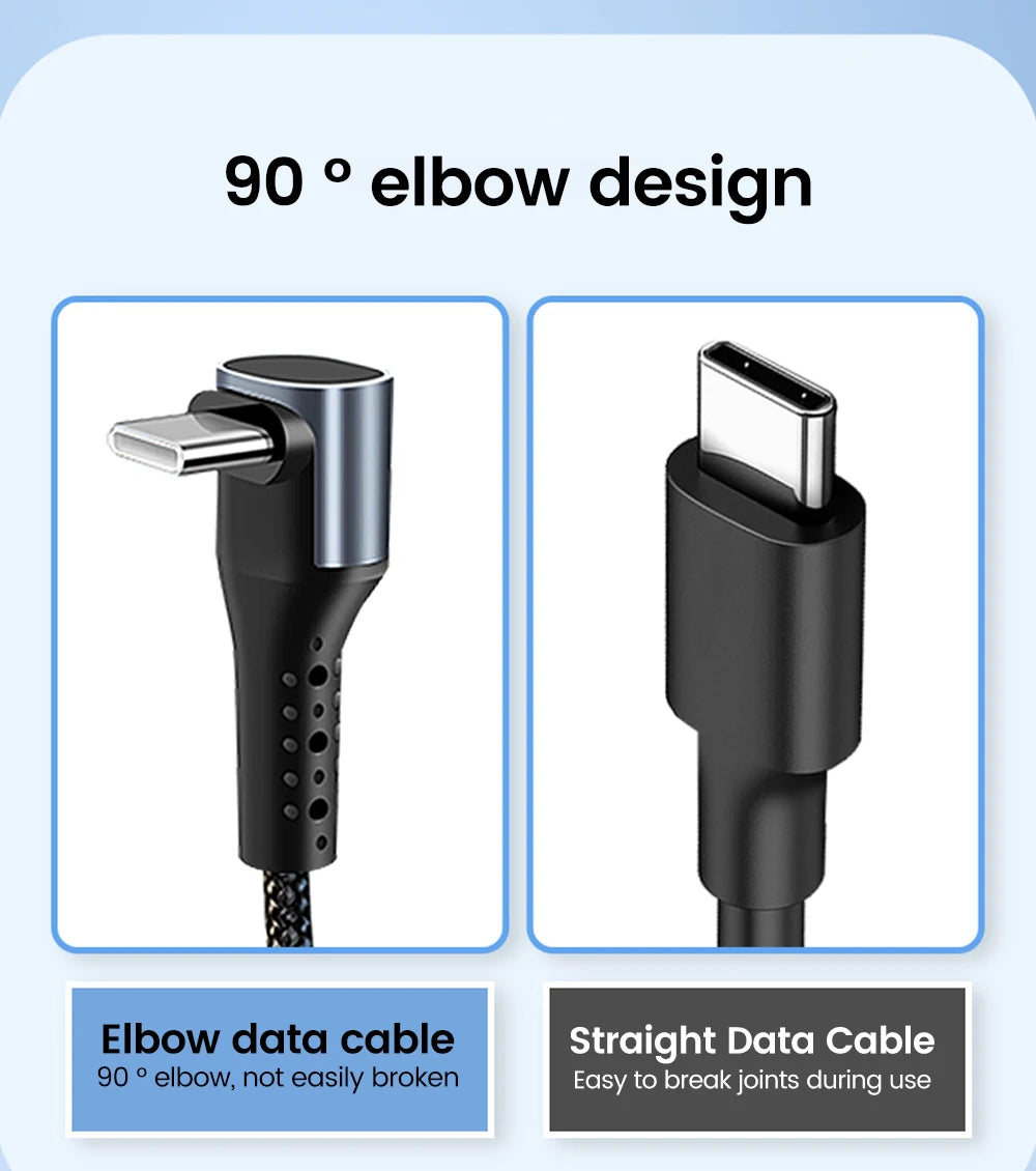 Crouch 90 Degree Short Cable USB Type C To Type C 6A 66W Fast Charge 25CM 50CM Power Bank USB C Cable For iphone Huawei Xiaomi Pi-Mart