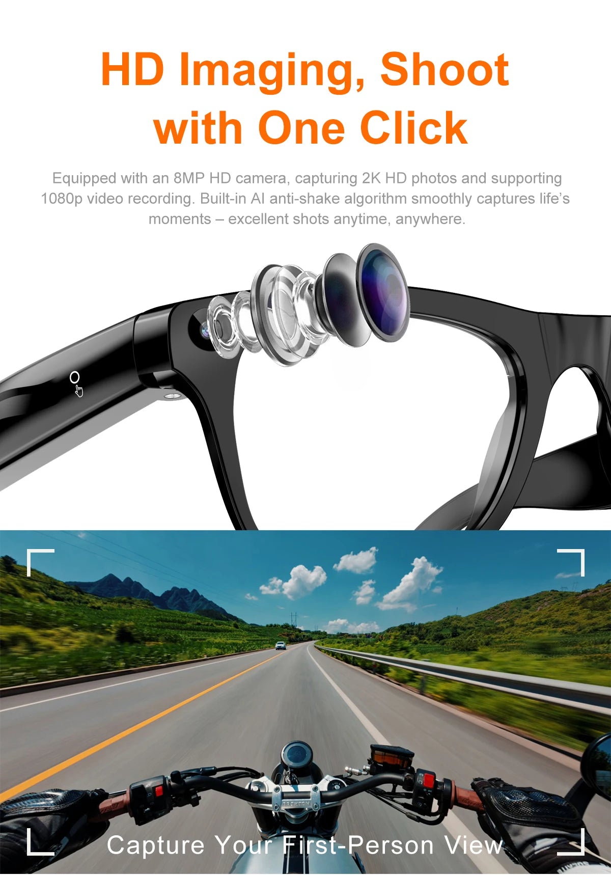 Lenovo Upgrade Smart AI Glasses 800W HD 8K Shooting Camera Photo Video Voice Call Translation Bluetooth AI Motorcycle Glasses Pi-Mart