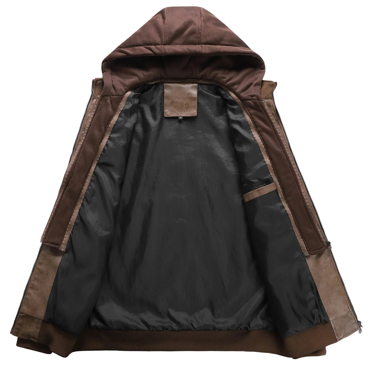 US Size Luxury Quality PU Jacket Men New Winter Faux Two-Piece Hooded Leather Jacket Casual Coat Pi-Mart