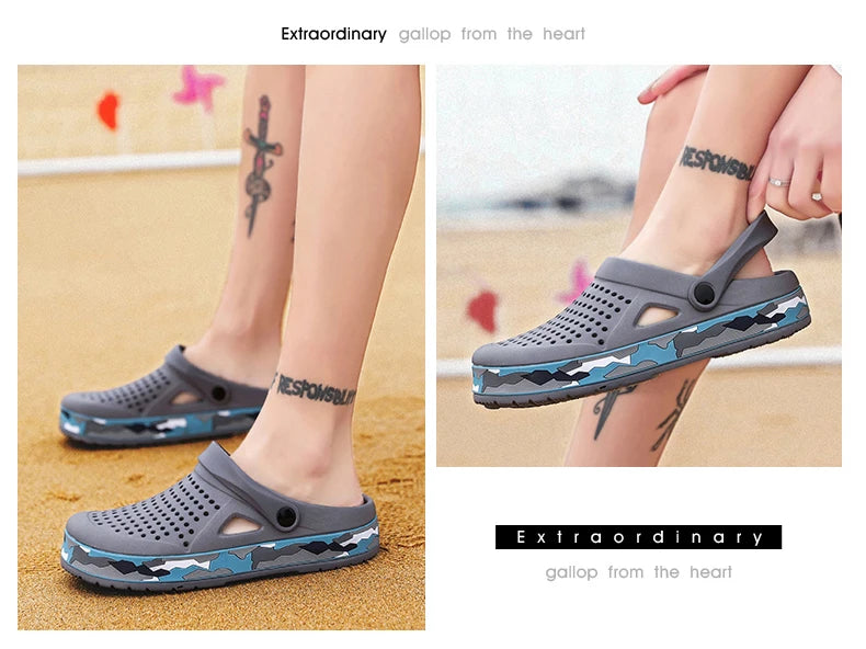 Men's summer casual hole shoes non slip lightweight breathable Two wearing men's sandals fashion comfort beach shoes slippers Pi-Mart