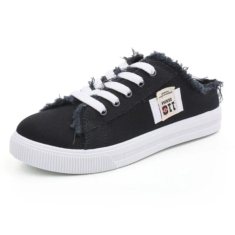 2024 Spring Summer Women Canvas Sneaker Low Top Denim Sneakers Ladies Lace-Up Flat Canvas Board Shoes Female Sapatos Femininos Pi-Mart