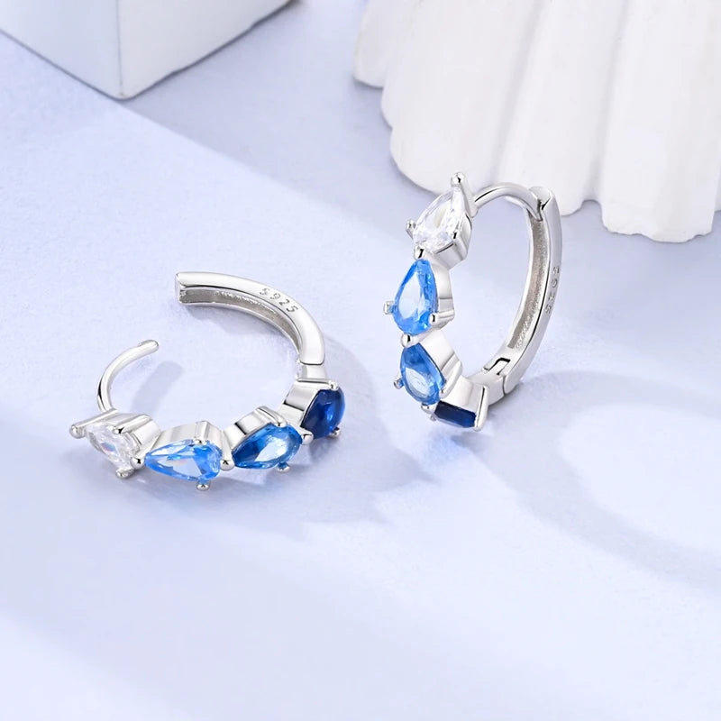 925 Sterling Silver Hoop Earring For Woman Night Sky Blue Purple Gemstone Original Earrings Fashion Jewelry Gift Pi-Mart