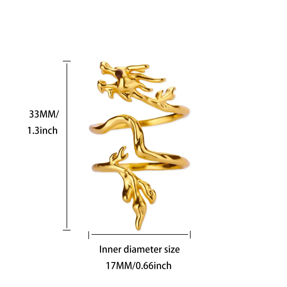 Dragon Rings For Women Gold Color Stainless Steel Punk Opening Adjustable Dragon Ring Hip Hop Jewelry Accessories Gifts Pi-Mart