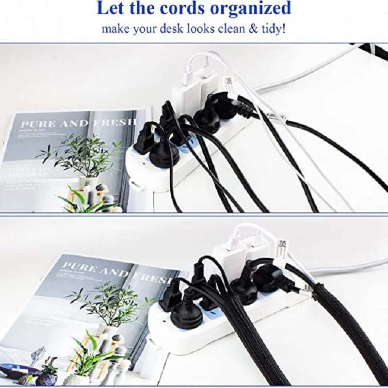 1M 3M 5M Braided Cable Sleeve PET Nylon Wrapping Cable Casing Cable Sleeves Wire for Desk PC TV Wire Protector Cable Wrap Cover Pi-Mart