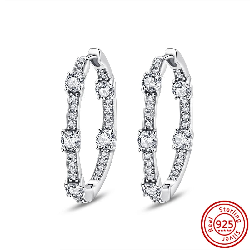 Hot Sale 925 Sterling Silver Heart Earrings Fit Original Charms Hoop Earrings For Women Girls Stud Earring Fine Jewelry Gifts Pi-Mart