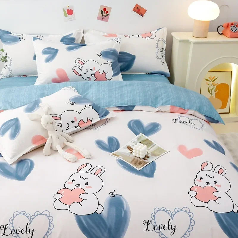 Lovely Cartoon King Size Duvet Cover Set 220x240 Skin Friendly Double Bed Quilt Cover Blanket Comforter Cover and Pillowcase Pi-Mart