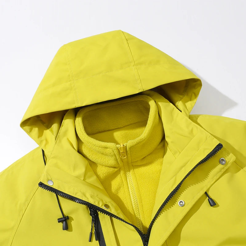 New Autumn and Winter Three in One Outdoor Jacket for Couples Warm Hooded Waterproof Two-piece Set Windbreaker Hiking Jacket Pi-Mart