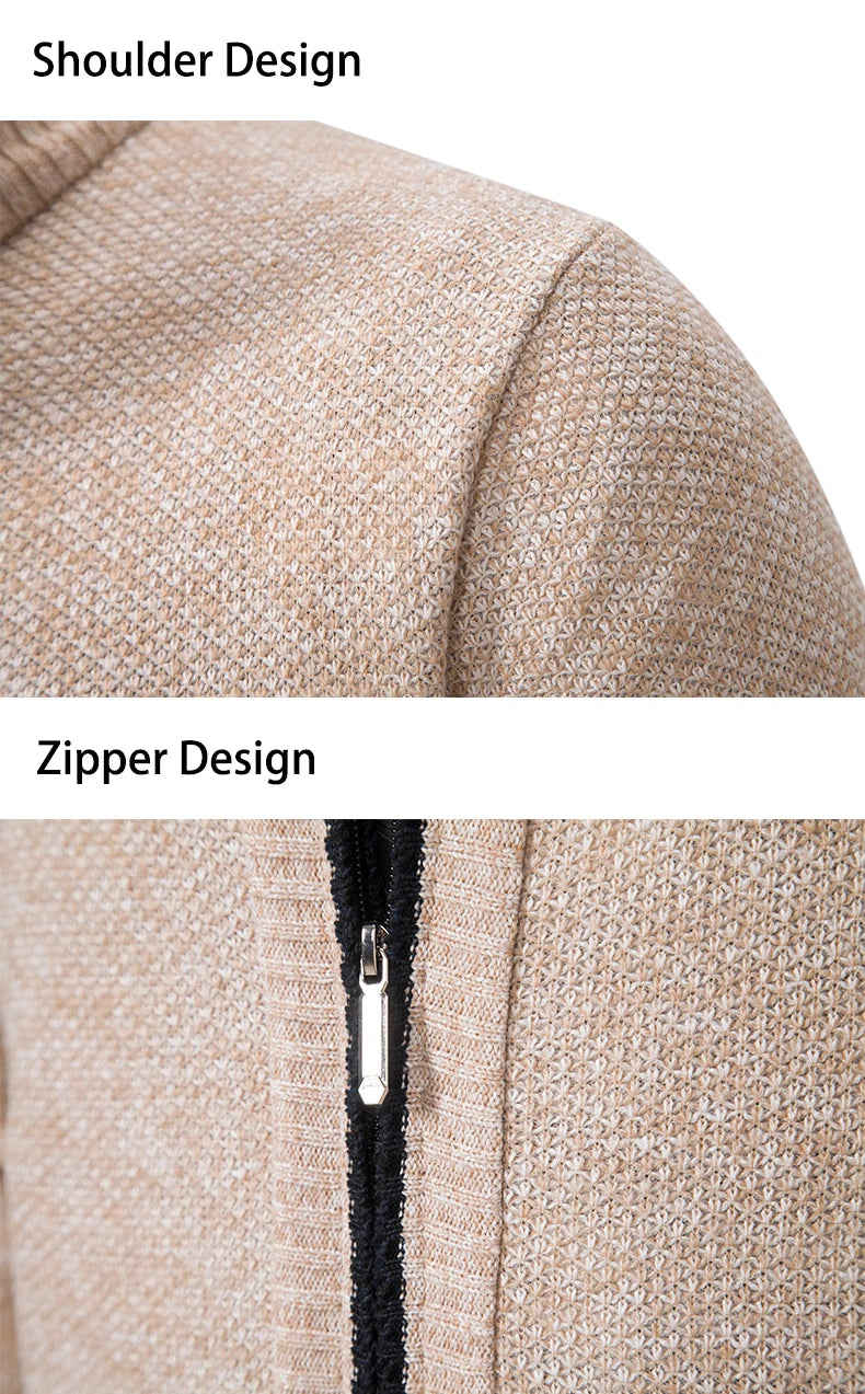 Autumn And Winter New Jersey Men's Casual Sports Coat Solid Color Stand Collar Wweater Grab Fleece Warm Zipper Cardigan Pi-Mart
