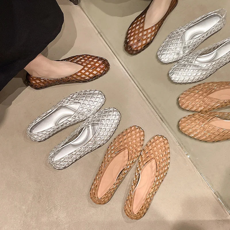 New V-mouth Crystal Jelly Shoes Fashionable, Versatile, Comfortable, Flat Bottom Single Shoes, Casual Sandals for Women LadyShow.Store