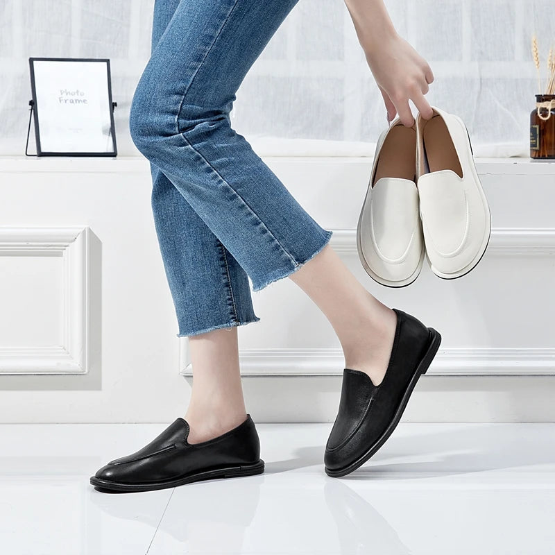 AIYUQI Loafers Women 2026 New Spring Round Toe One Foot Slip-on Shoes Women Genuine Leather Soft Flats Shoes Women Pi-Mart