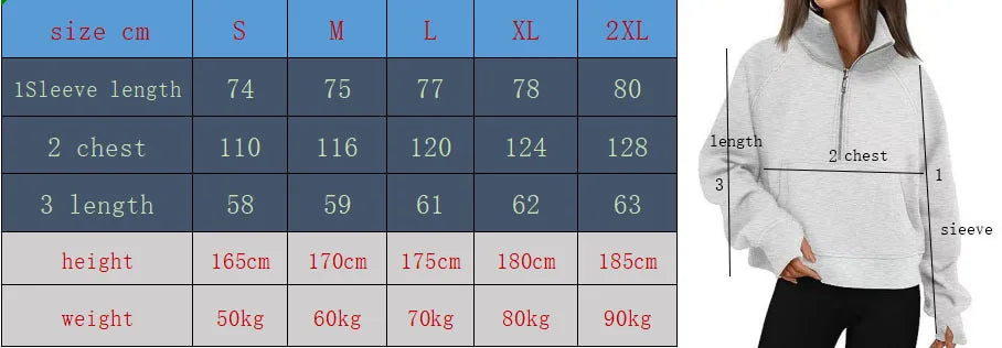 New Women's Spring Autumn Winter Stand Collar Plus Fleece Solid Color Hoodie Long Sleeve Pocket Loose Half Zip Pullover Hoodie Pi-Mart