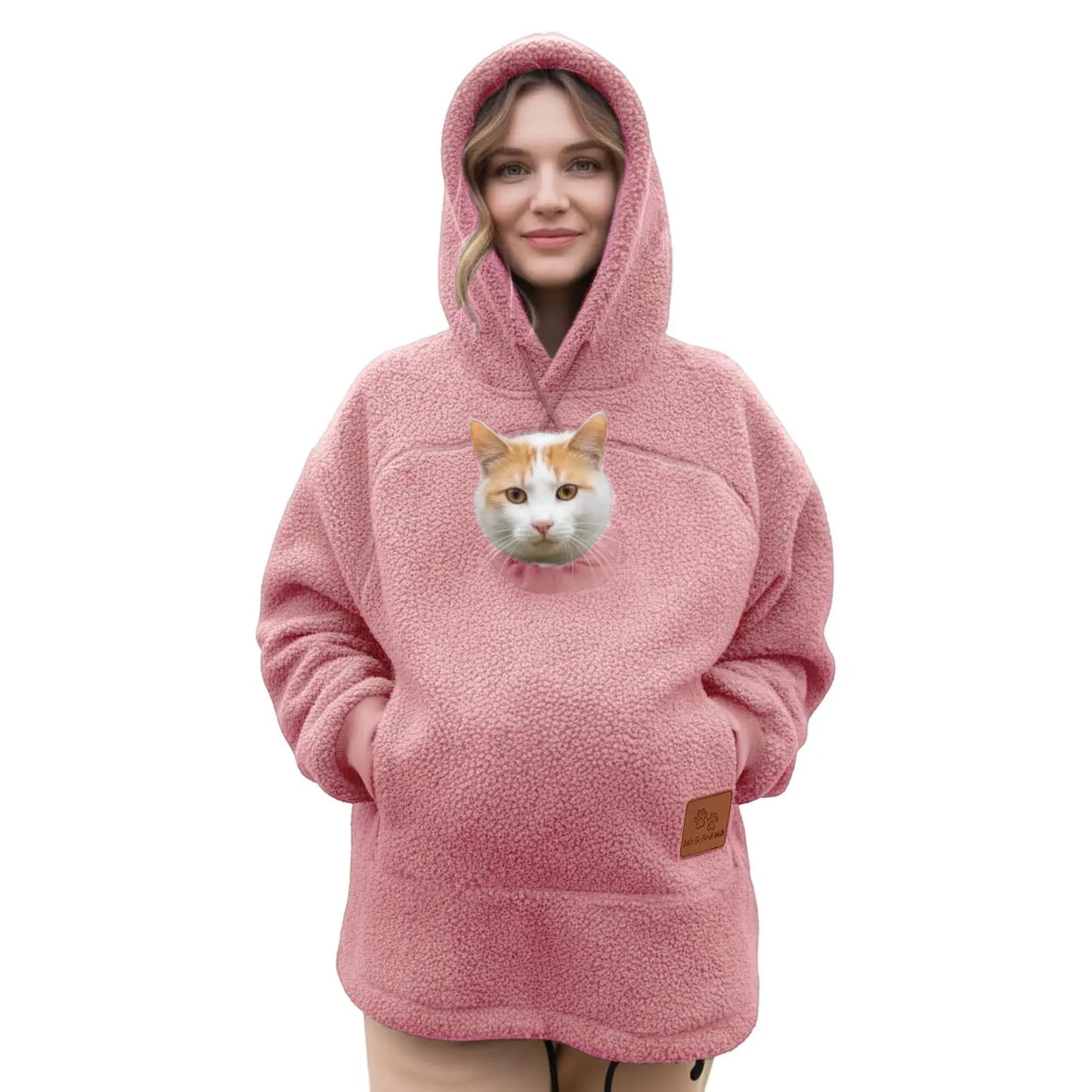 Ladies Winter Hooded Lamb Velvet Zipper Kangaroo Pocket Cat Dog Mommy Outwear Sweatshirt Comfortable Street Style Trendy Fashion LadyShow.Store