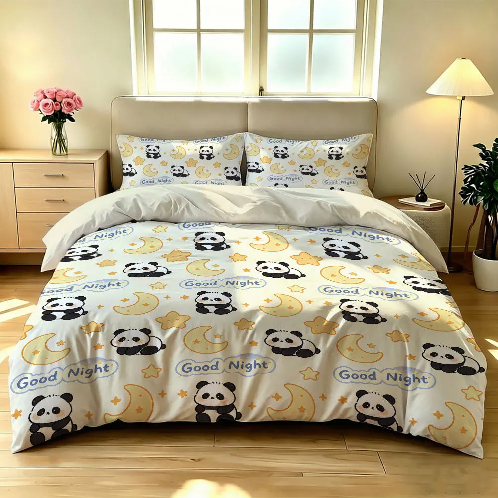 3pcs Cartoon Panda Print Coreless Duvet Cover Cool Summer Lightweight Bedding Set Multi Size Bedroom Bedding Decoration Pi-Mart